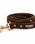 Collier & Laisse pour Chien Moka – Velours Chocolat & Broderies Étoilées Pawppy Paris