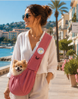 Sac de Transport Bandoulière pour Chien 'Douceur' Rose Pastel en Tissu Pom d'Azur®
