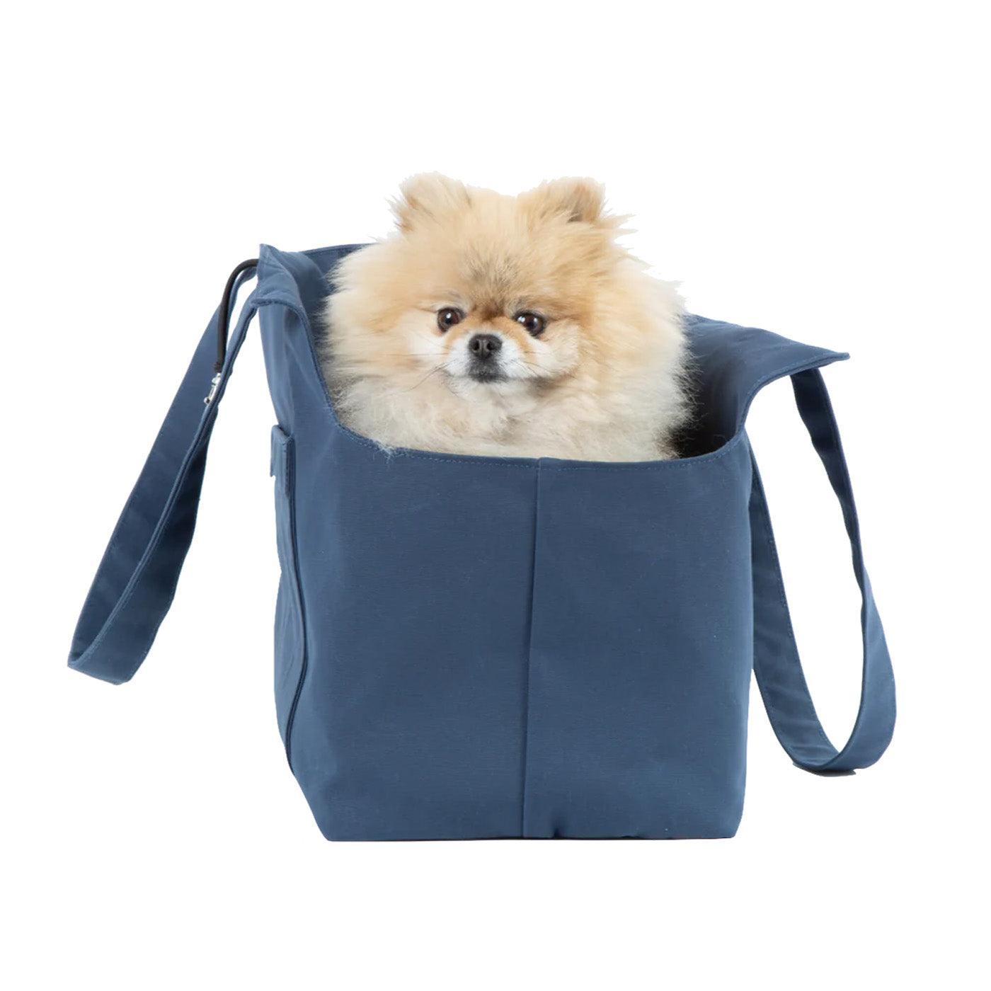 Navy Waxed Cotton Dog Carrier Bag by SohoPoms – Pom D'Azur