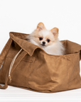 Premium Waterproof Suede Dog Carrier Bag Camel