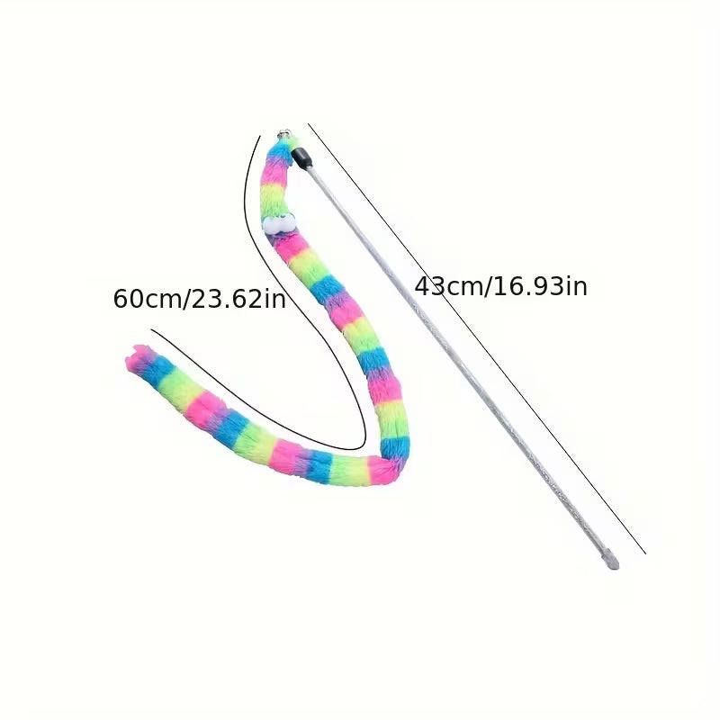Canne à Jouer pour Chat – Chenille Arc-en-Ciel