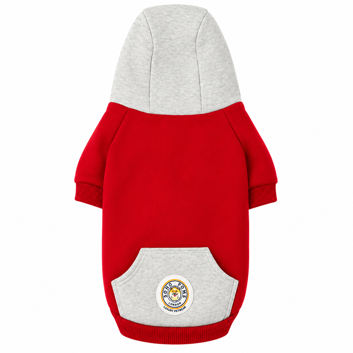 Sweat à Capuche pour Chien Rouge &amp; Gris – Élégance Sportive Sohopoms
