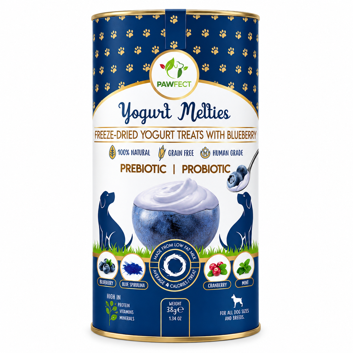 Friandises au yaourt lyophilisé Pawfect à la myrtille 38 gr.