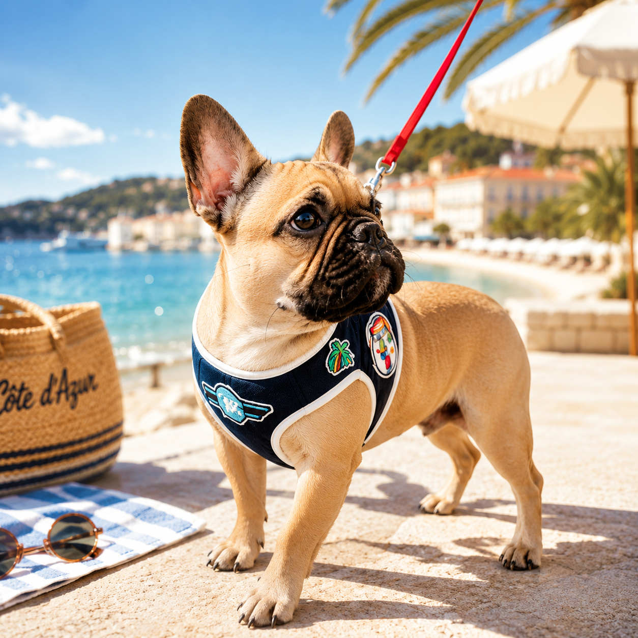 Harnais pour chien 'Riviera Pop' Denim Édition Cannes Pom d'Azur