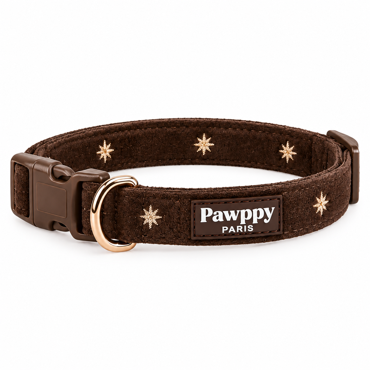 Collier &amp; Laisse pour Chien Moka – Velours Chocolat &amp; Broderies Étoilées Pawppy Paris