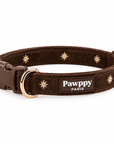 Collier & Laisse pour Chien Moka – Velours Chocolat & Broderies Étoilées Pawppy Paris