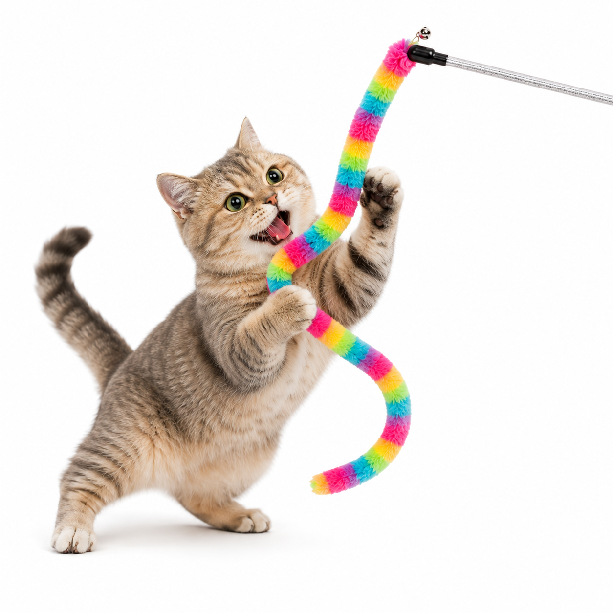 Canne à Jouer pour Chat – Chenille Arc-en-Ciel