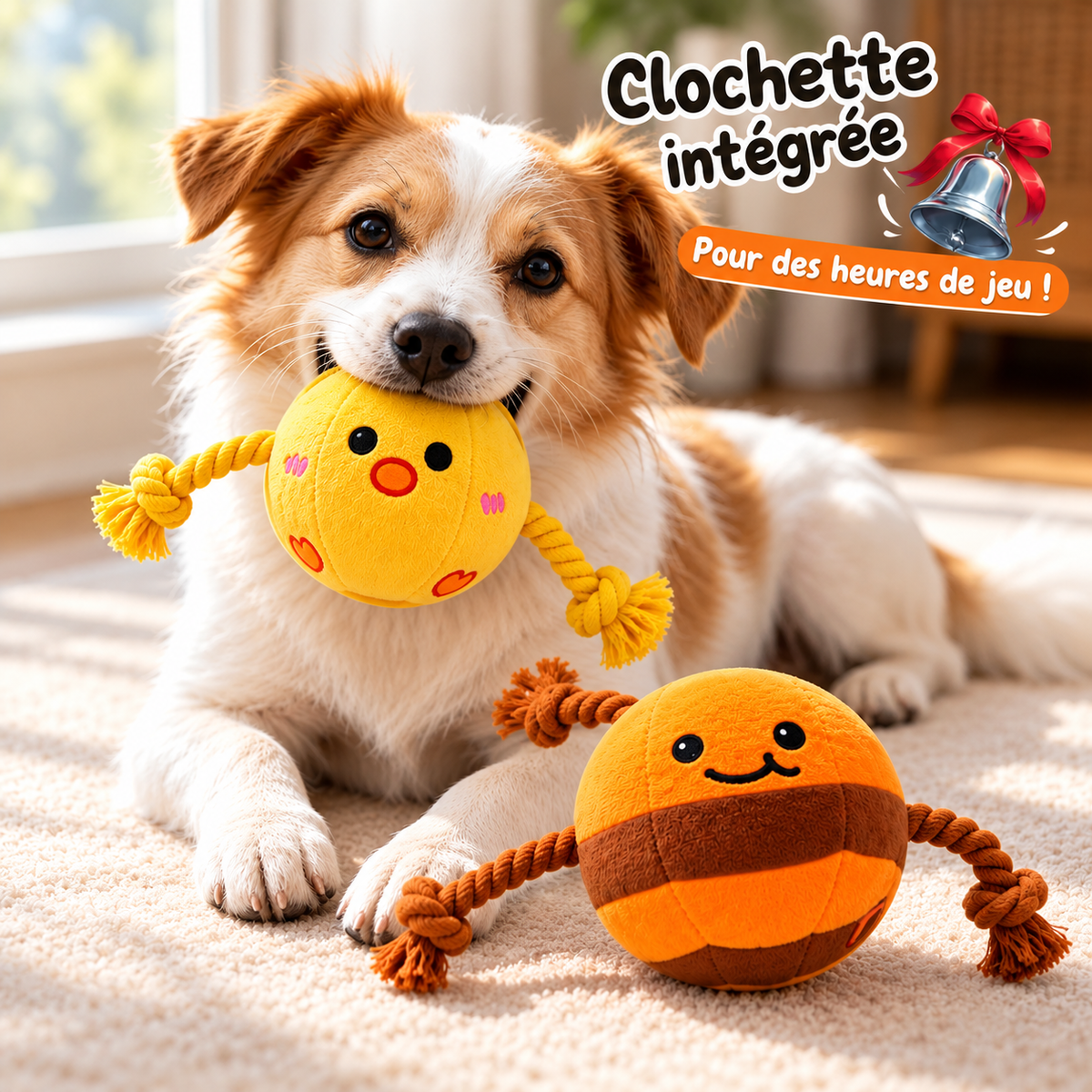 Lot de 2 Jouets pour Chien avec Clochette – Peluches &amp; Cordes