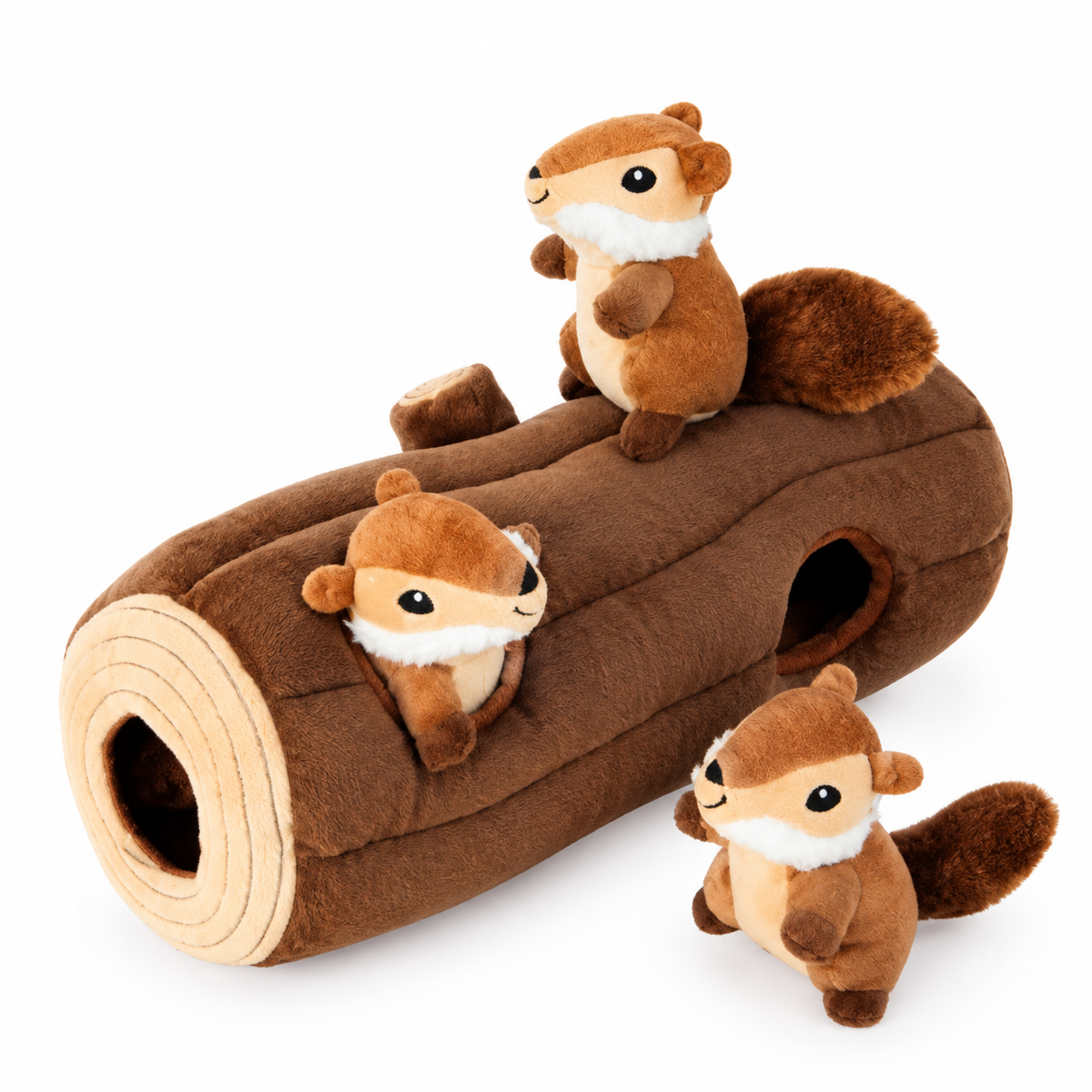 Jouet d’Occupation pour Chien – Tronc &amp; Écureuils en Peluche