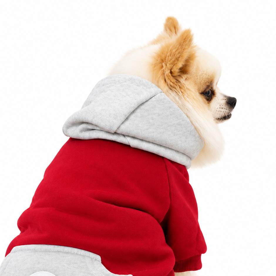 Sweat à Capuche pour Chien Rouge &amp; Gris – Élégance Sportive Sohopoms