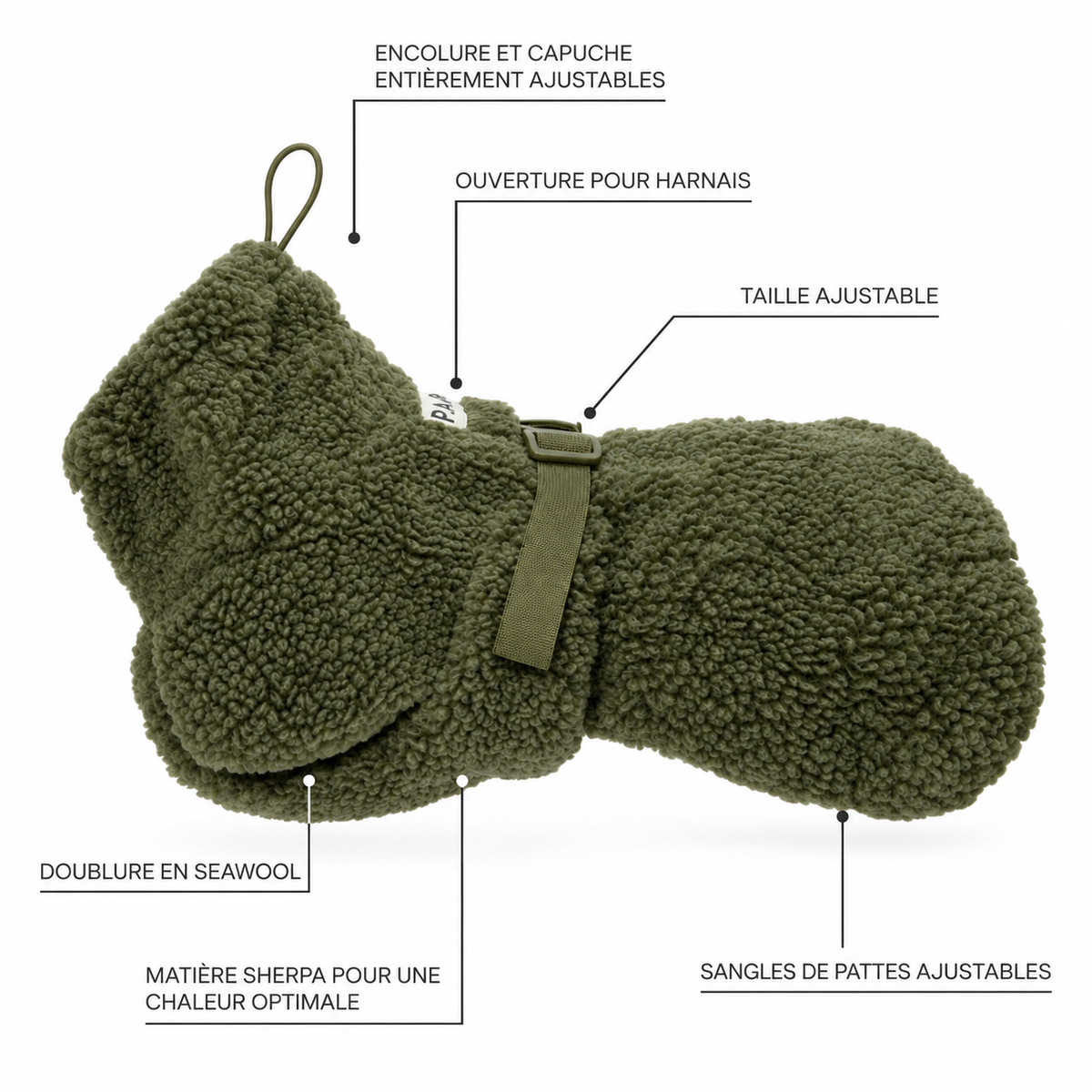 Veste pour Chien 'Sherpa Olive' par Paikka