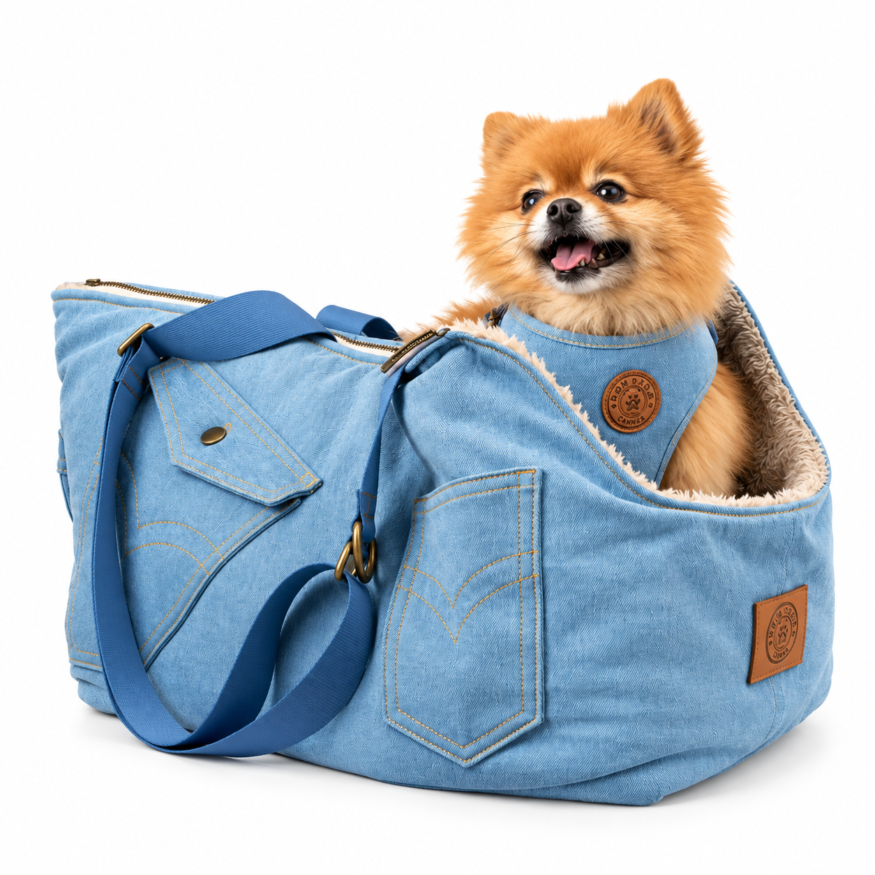 Sac de Transport Denim – Pom d’Azur × Soho Poms London
