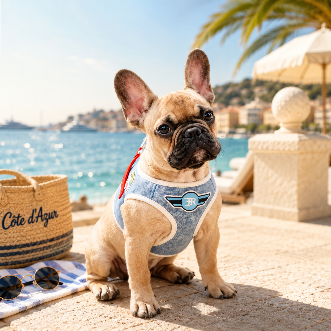 Harnais pour chien 'Riviera Pop' Denim Édition Cannes Pom d'Azur