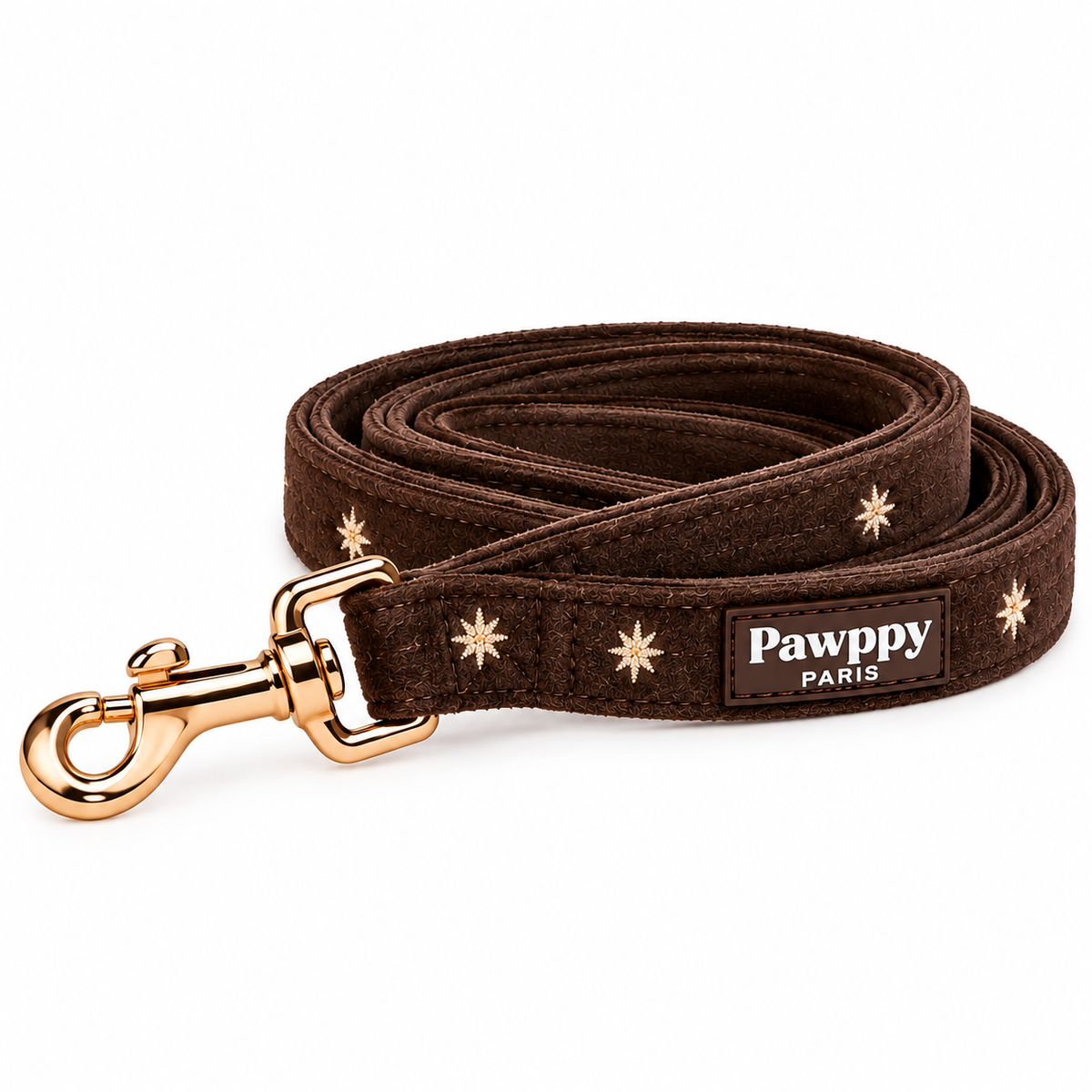 Collier &amp; Laisse pour Chien Moka – Velours Chocolat &amp; Broderies Étoilées Pawppy Paris