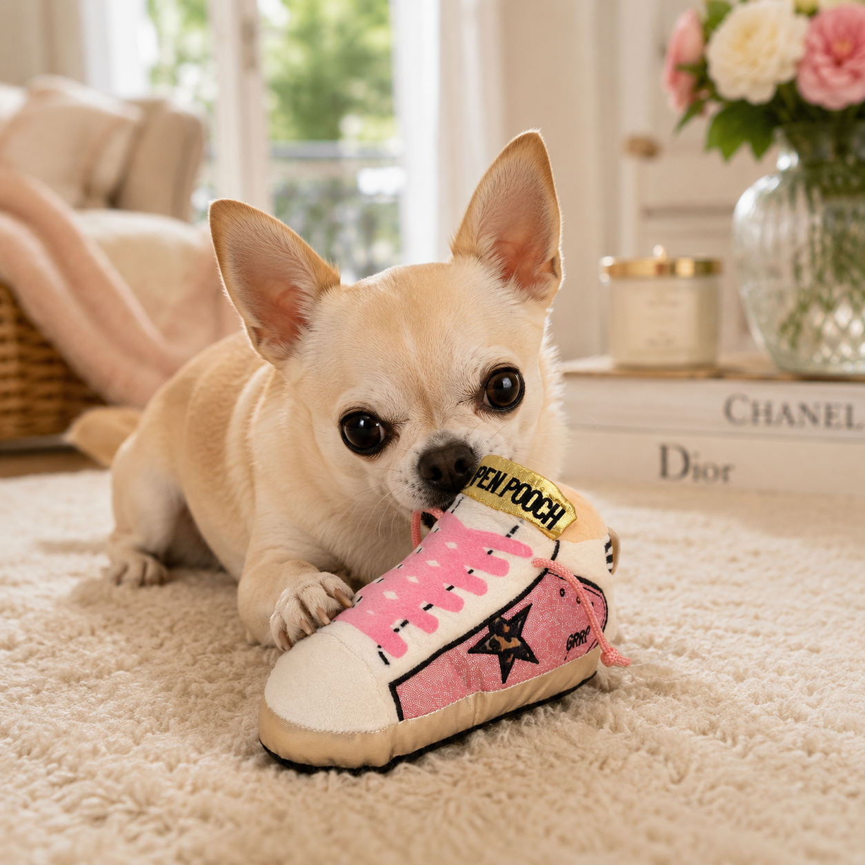Pen Pooch – Jouet pour Chien en Forme de Baskets Rose avec Couineur