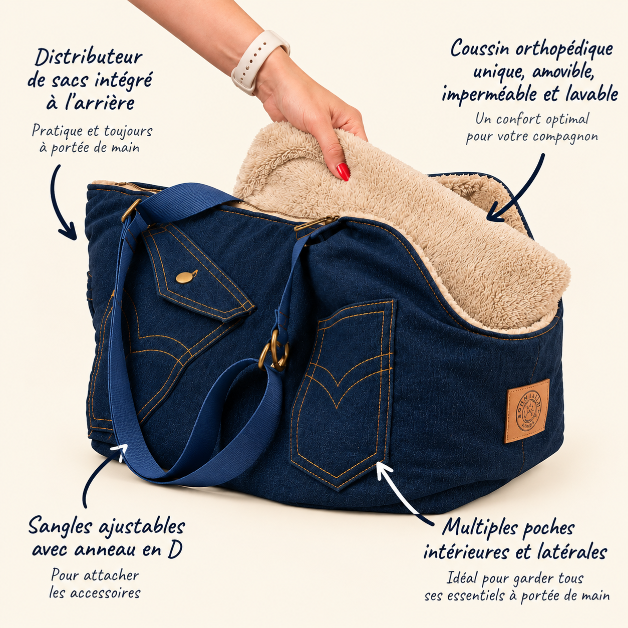 Sac de Transport Denim Navy – Pom d’Azur × Soho Poms London