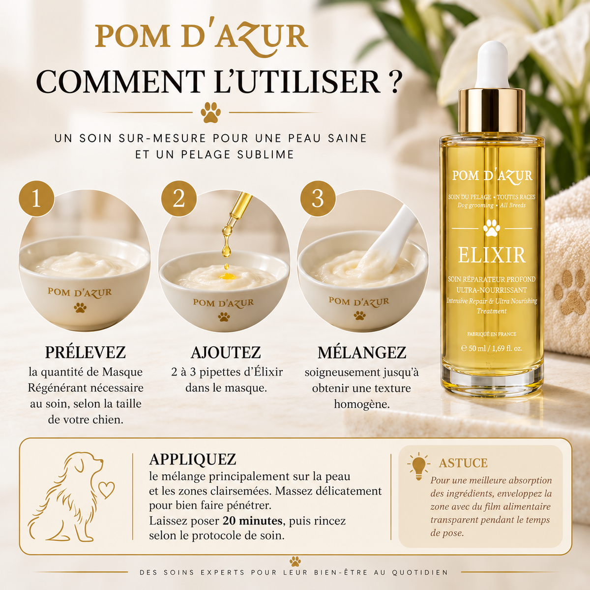 Élixir Réparateur Ultra-Nourrissant – Pelage Clairsemé &amp; Fragilisé Pom d’Azur ®