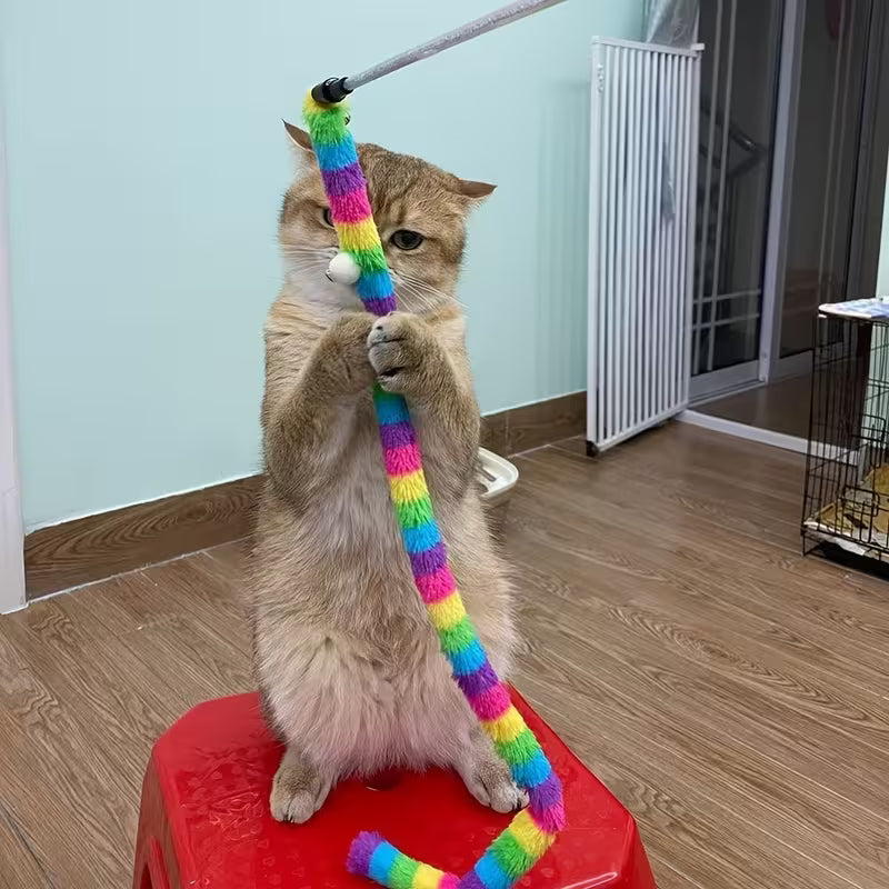 Canne à Jouer pour Chat – Chenille Arc-en-Ciel