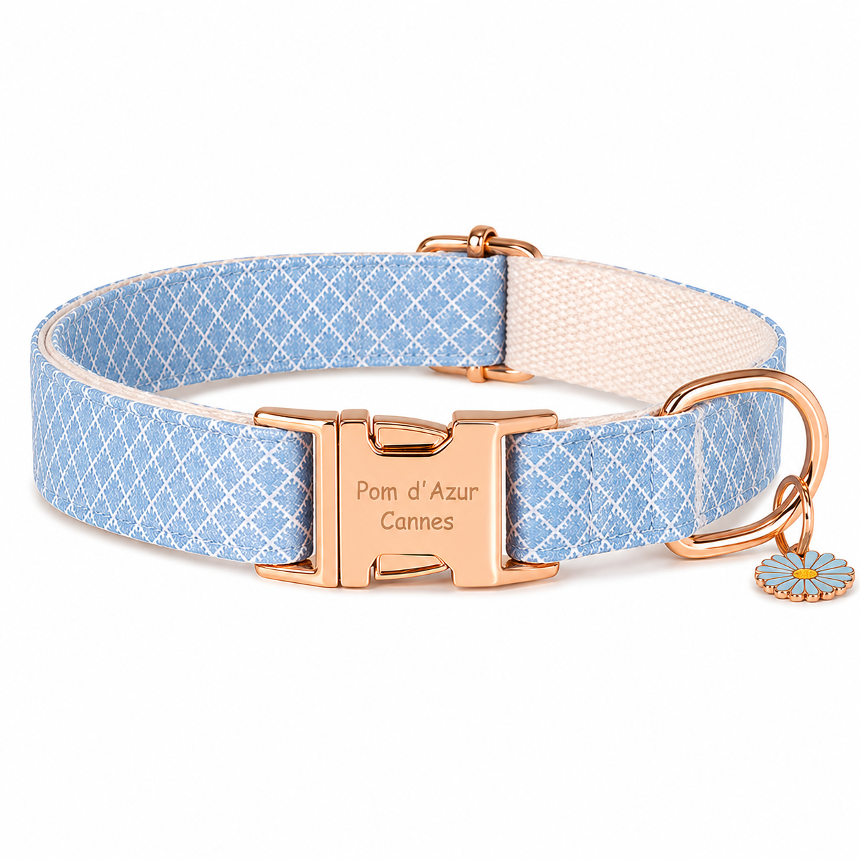 Collier pour Chien Daisy – Paillettes &amp; Boucle Gravée Pom d’Azur