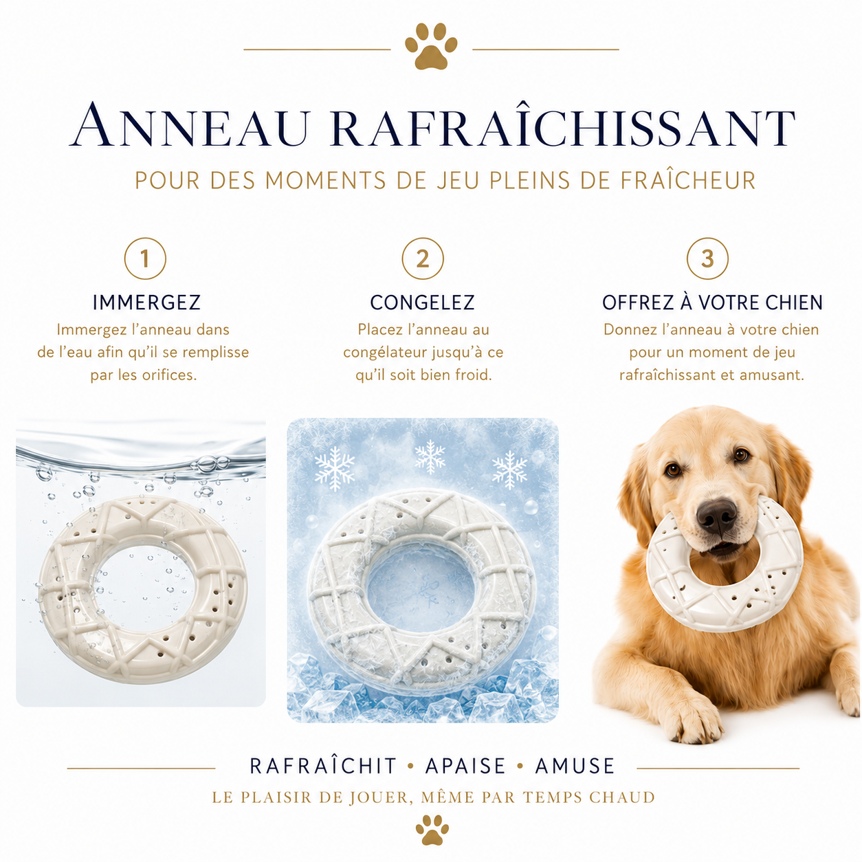 Anneau Rafraîchissant pour Chien à Congeler Jouet d'Eau Réutilisable 13,5cm emploi
