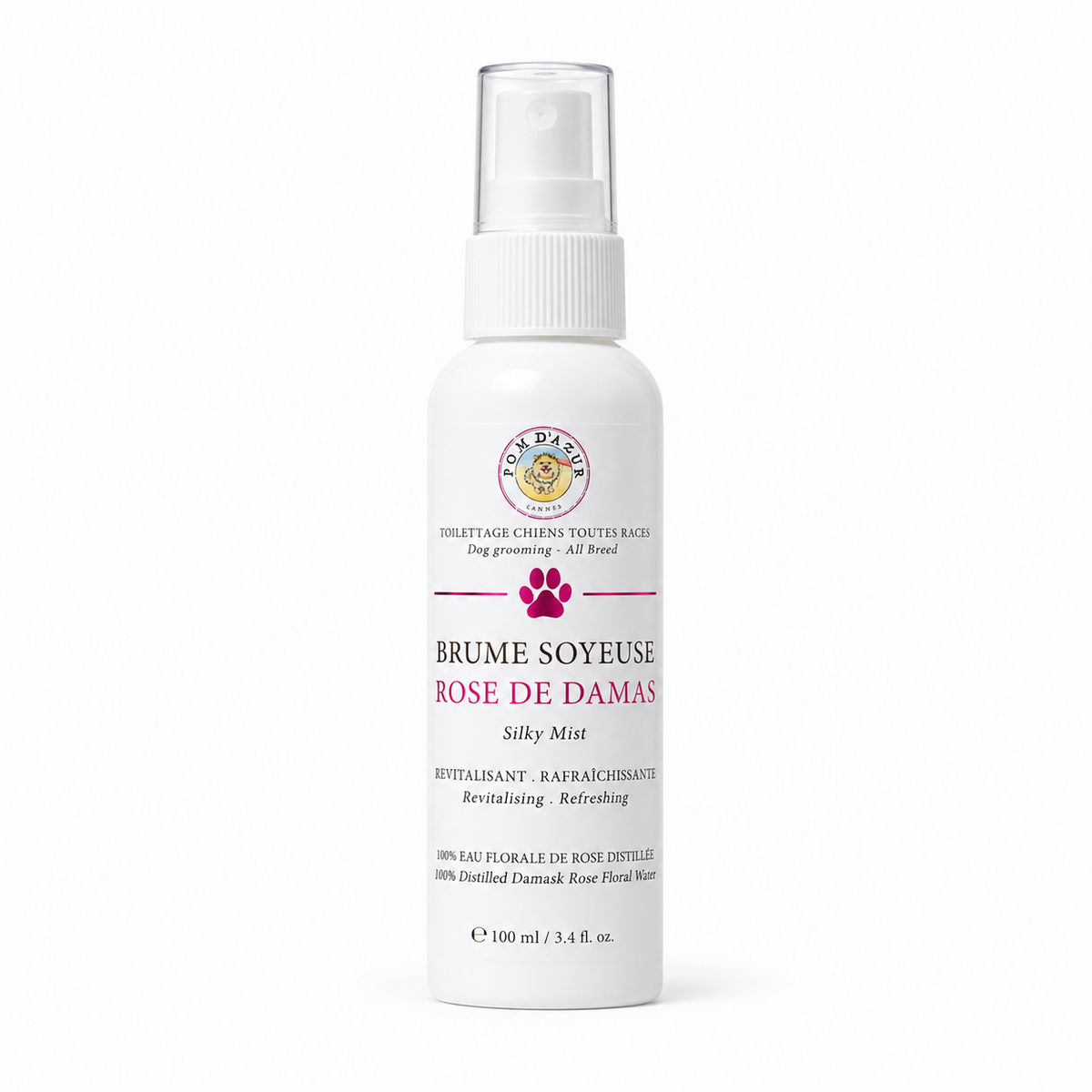 Brume Florale Chien à la Rose de Damas Apaisante &amp; Rafraîchissante 100 ml Pom d'Azur