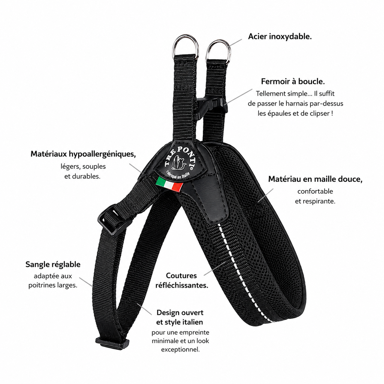 Harnais pour chien Tre Ponti Mesh Noir main