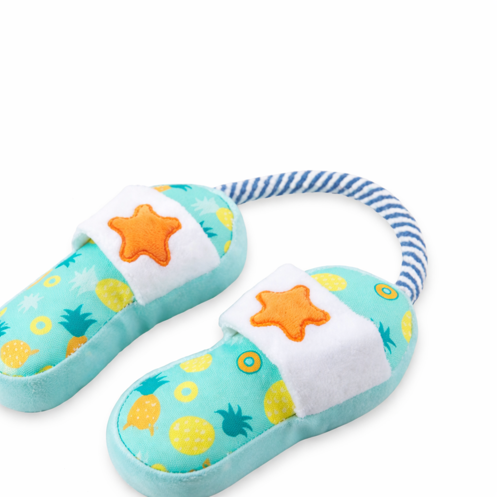 Claquettes Jouet Peluche pour Chien avec Corde & Squeaker side