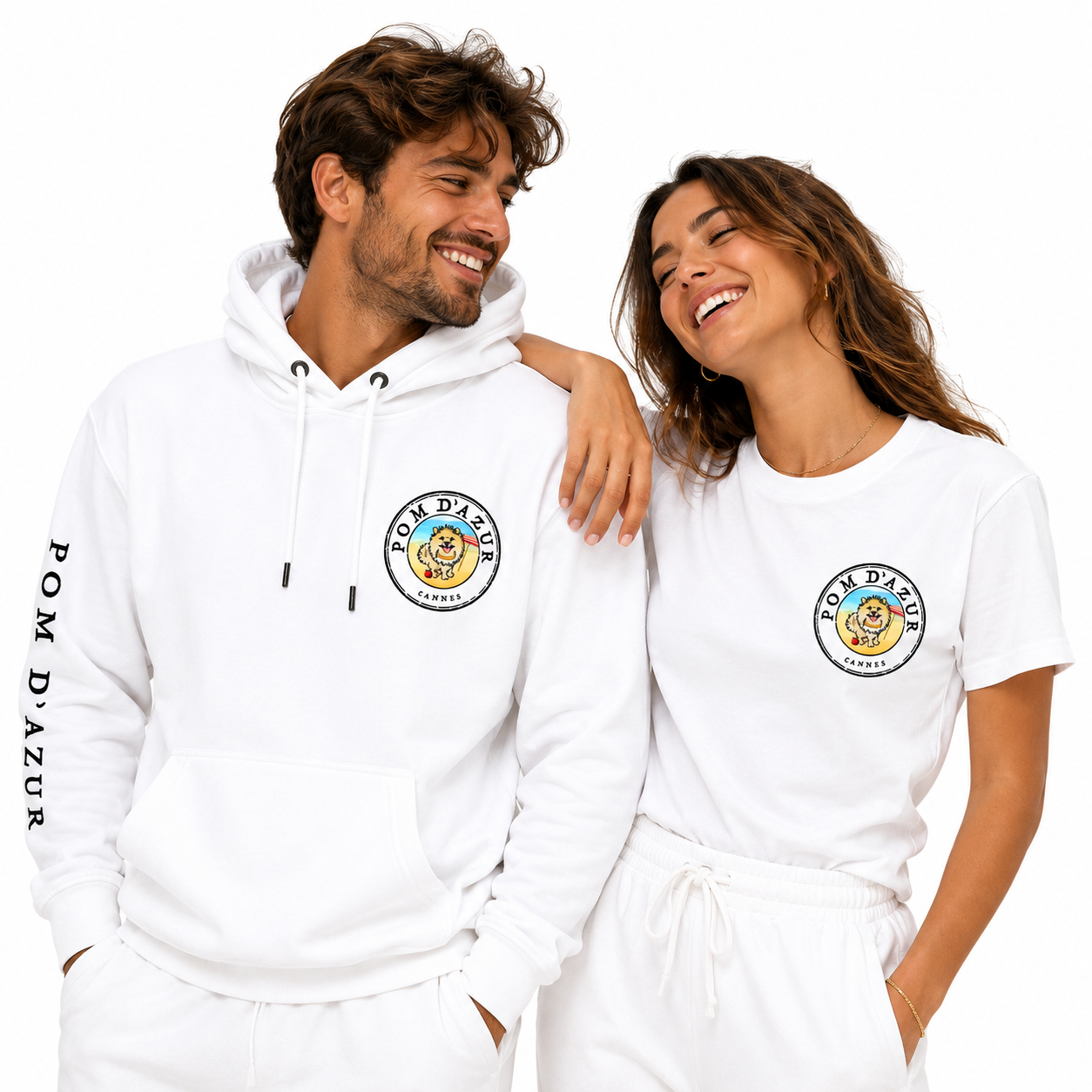 Collection Pom d’Azur Cannes – T-Shirt &amp; Sweat à Capuche Blancs