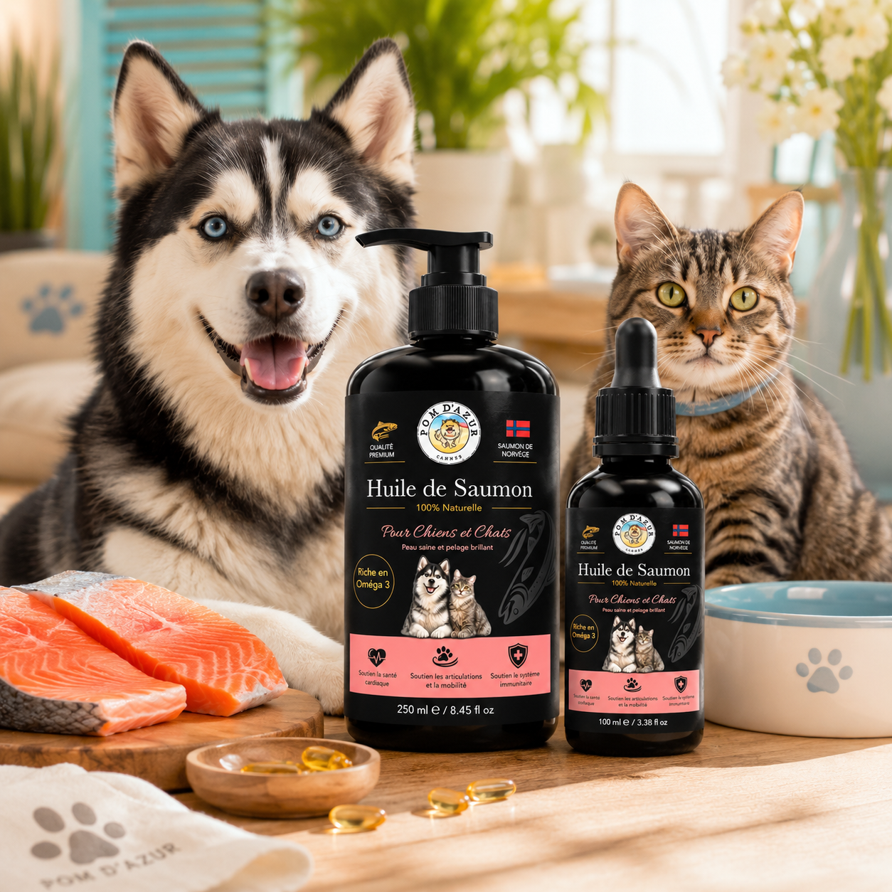 Huile de Saumon de Norvège 100 % Pure pour Chien &amp; Chat – Riche en Oméga-3 (EPA &amp; DHA) lifestyle