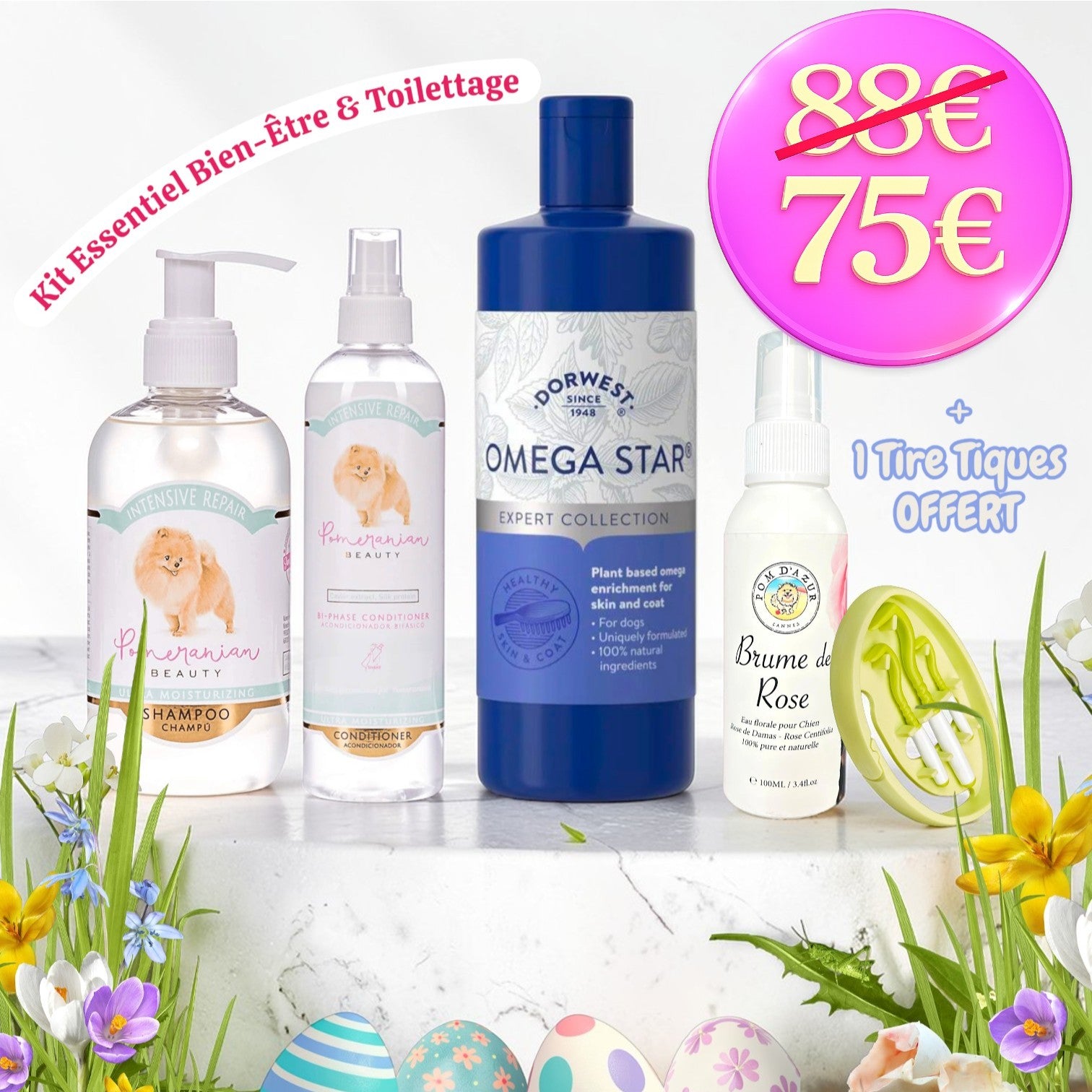 Kit Essentiel Bien-être &amp; Toilettage pour Chien 'Special Printemps'