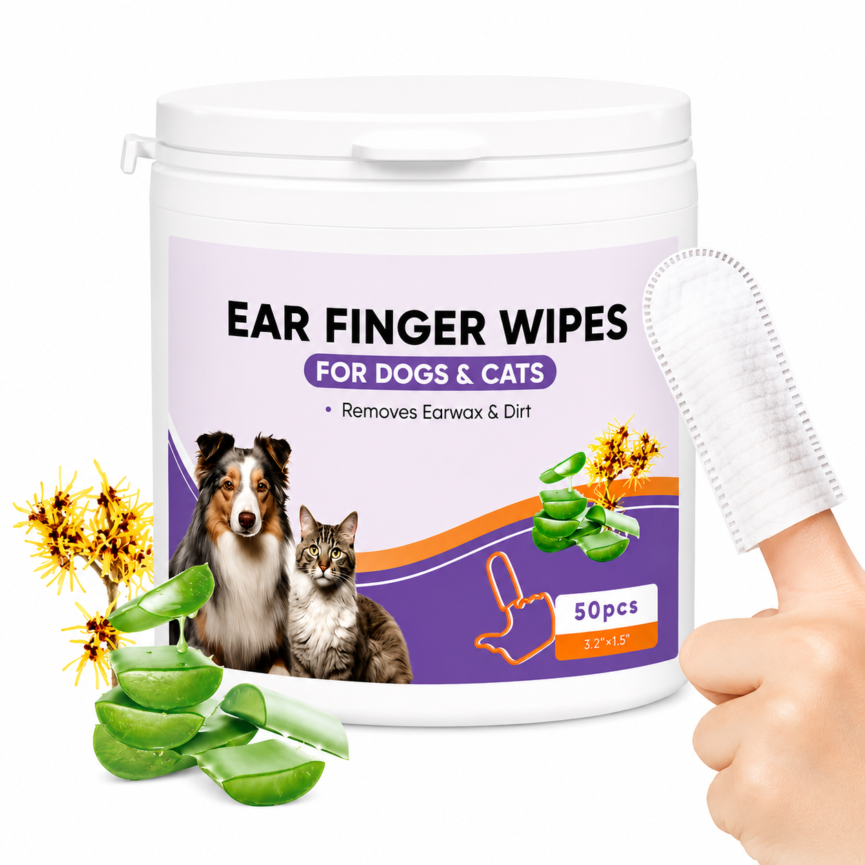 Lingettes Doigtiers Multi-Usages pour Chien &amp; Chat Oreilles, Dents et Coussinets