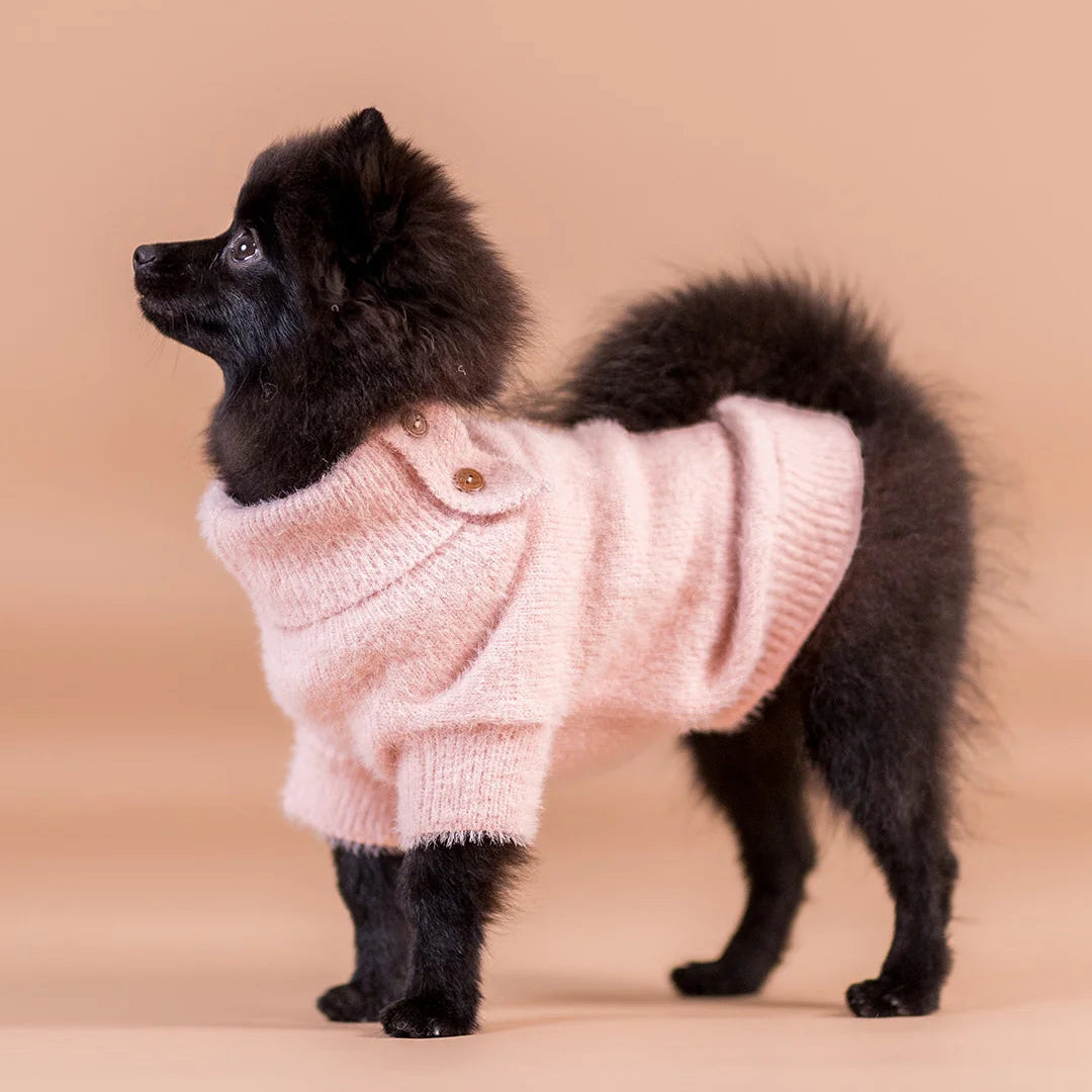 Pull pour Chien Rose Poudré Maille Premium Effet Cachemire par PAIKKA spitz
