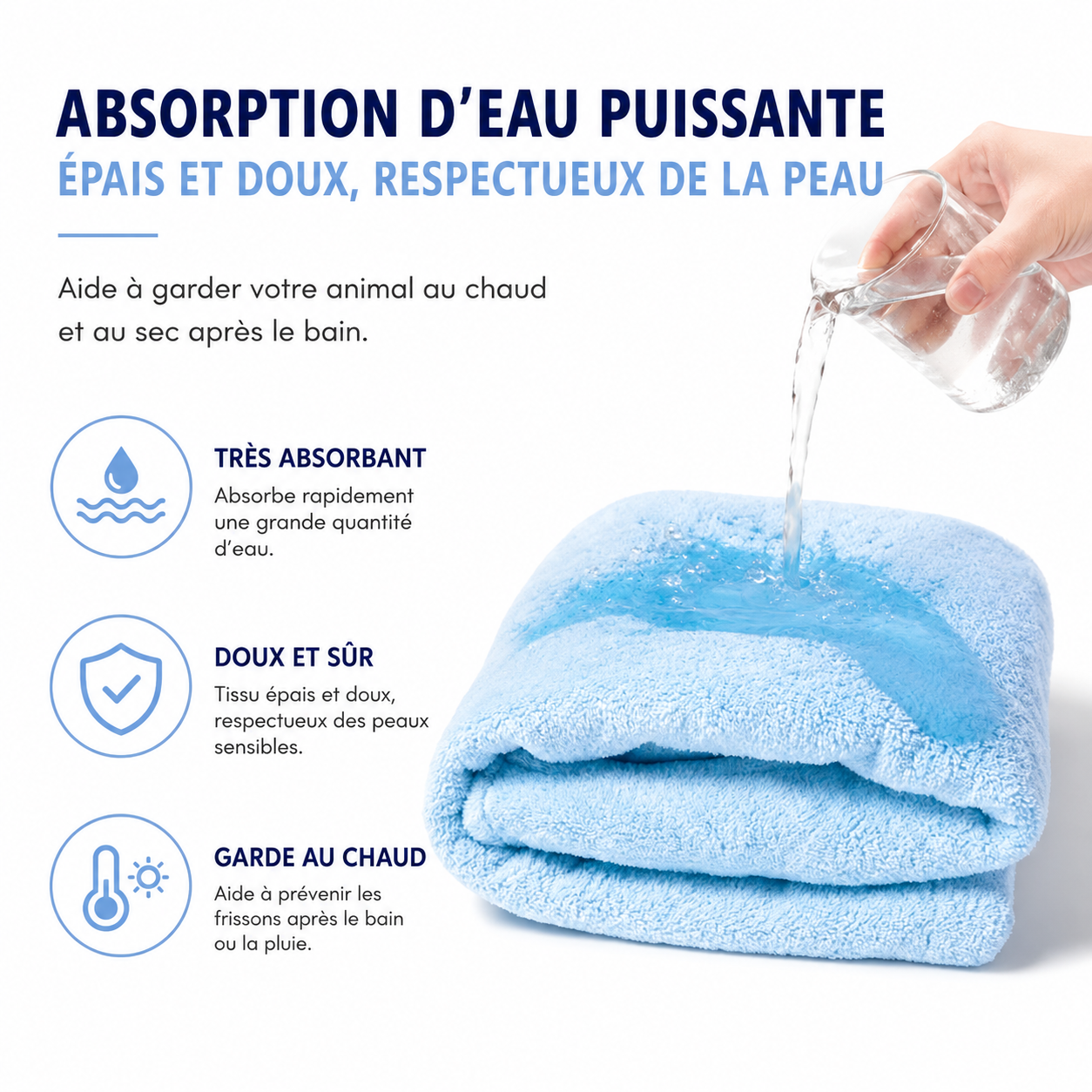 Peignoir de Bain pour Petits Chiens et Chats Microfibre Ultra-Absorbante bll