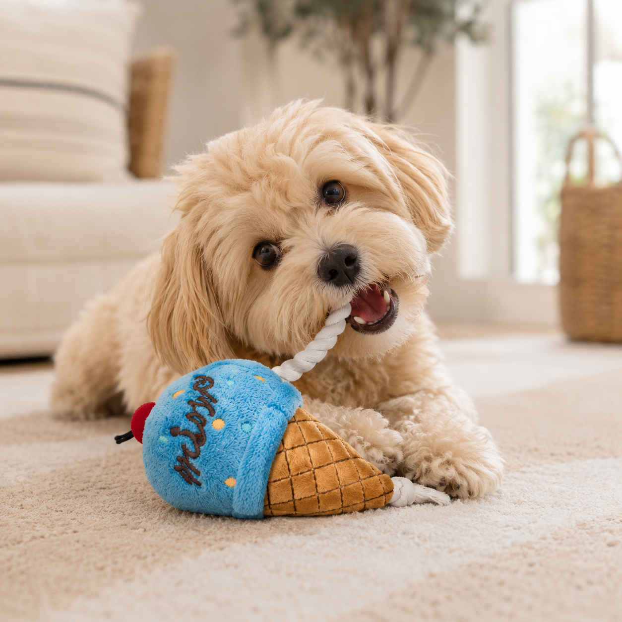 Peluche avec Corde et Couineur pour Chien Pom Glace Pom d'Azur ®
