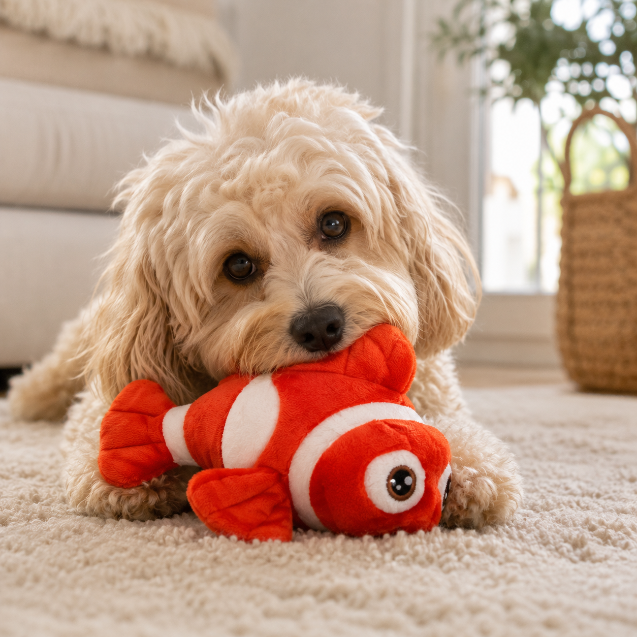 Poisson Clown en Peluche Sonore pour Chien Azurio Pom d'Azur