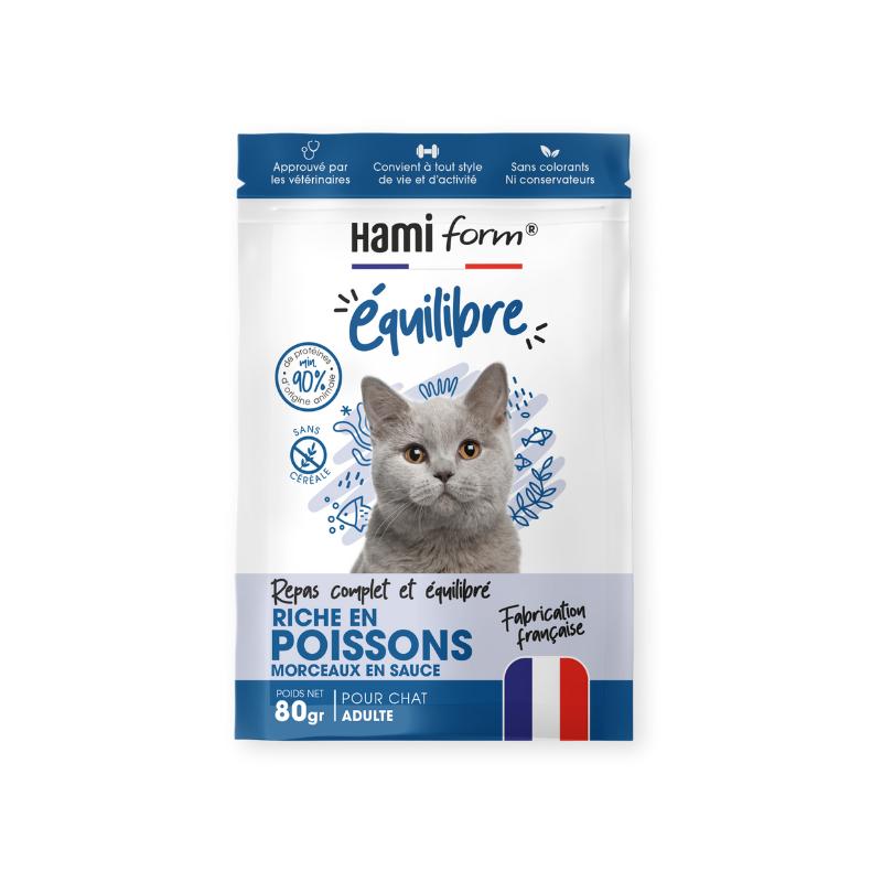 Repas complet pour chat Equilibre Riche en poissons 80g