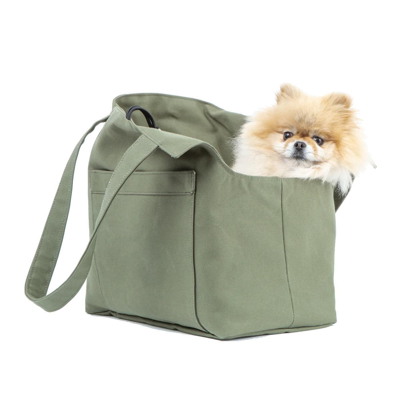 Sac de Transport Pour Chien Coton Ciré Olive par SohoPoms - Pom D'Azur
