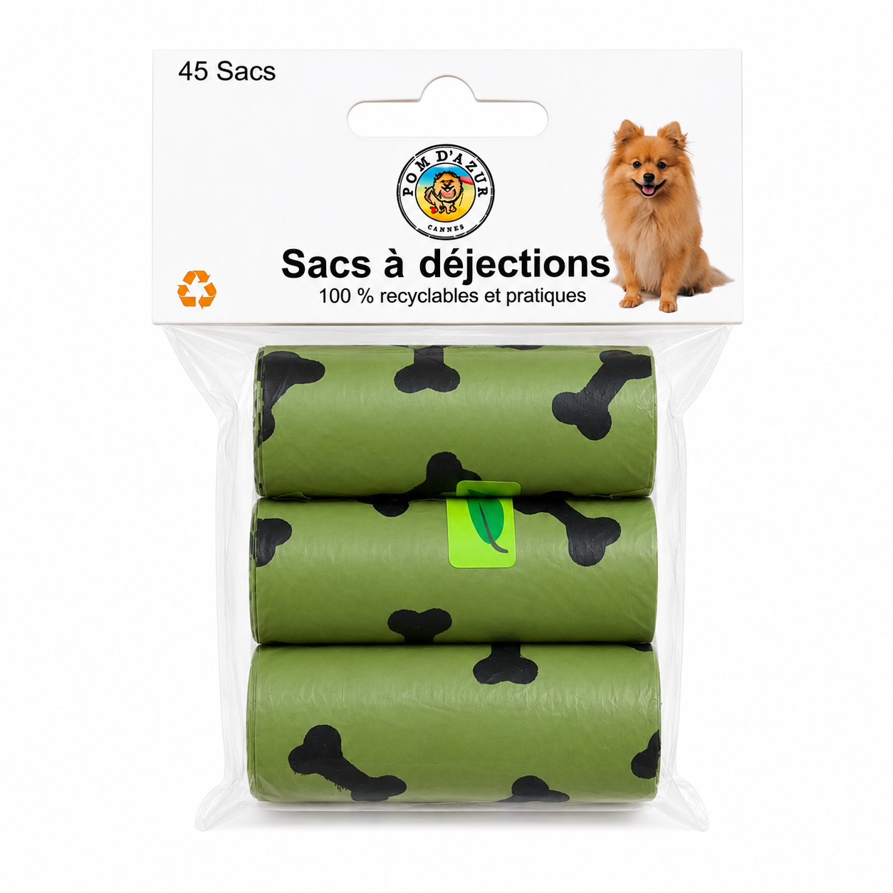 Sacs à Déjections pour Chien Pom d'Azur® 45 Sacs Recyclables Ultra Résistants
