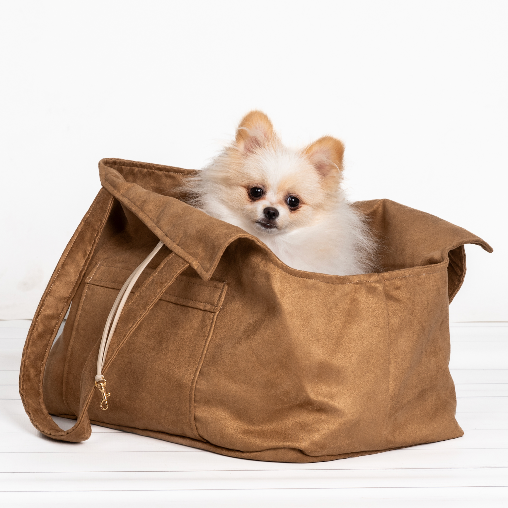 Premium Waterproof Suede Dog Carrier Bag Camel
