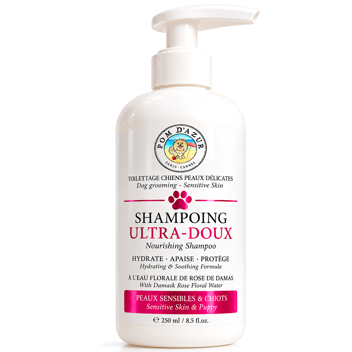 Shampoing pour Chiots et Peaux Sensibles à la Rose de Damas Pom d'Azur