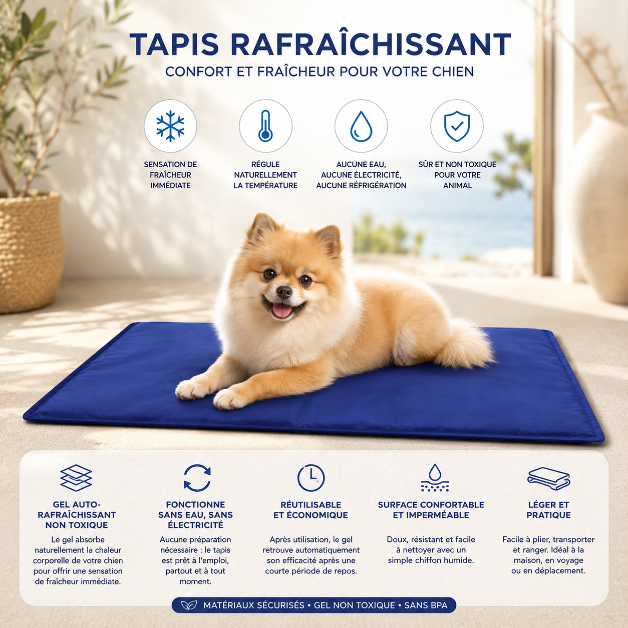 Tapis Rafraîchissant pour Chien Gel Auto-Rafraîchissant Petits Chiens m