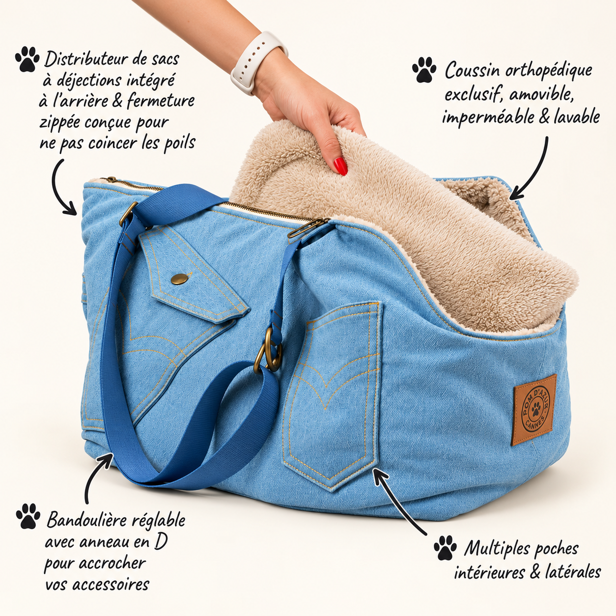 Sac de Transport Denim – Pom d’Azur × Soho Poms London
