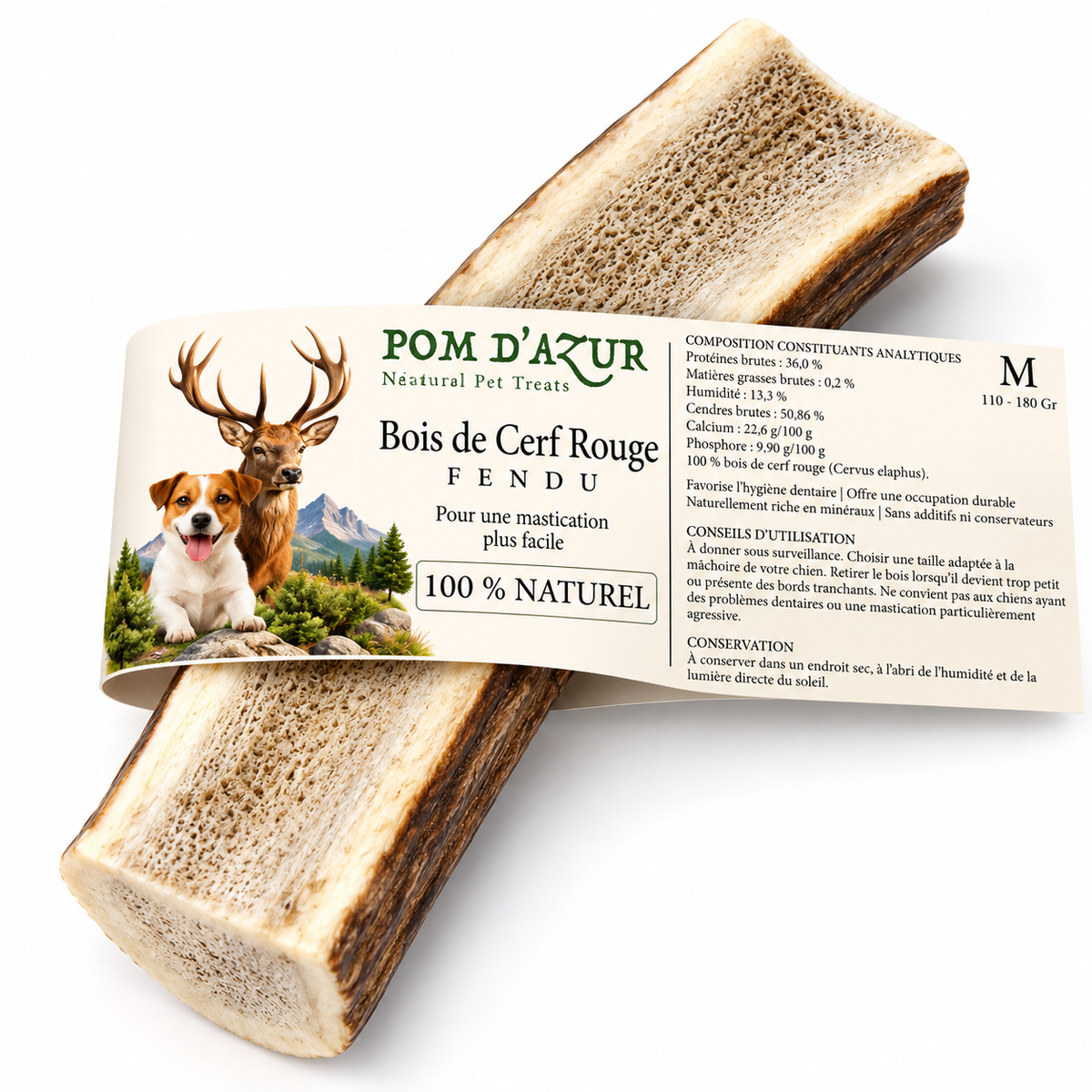 Bois de Cerf Fendu pour Chien 100% Naturel Pom d'Azur