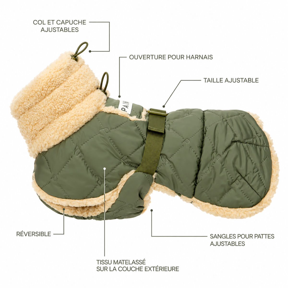Manteau de Pluie pour Chien 'Sherpa Olive' par Paikka