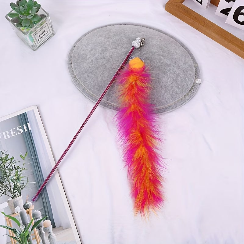 Canne à Plumes pour Chat – Rose &amp; Orange avec Grelot
