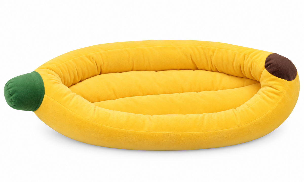 Panier Banane pour Chien et Chat Couchage Moelleux Jaune