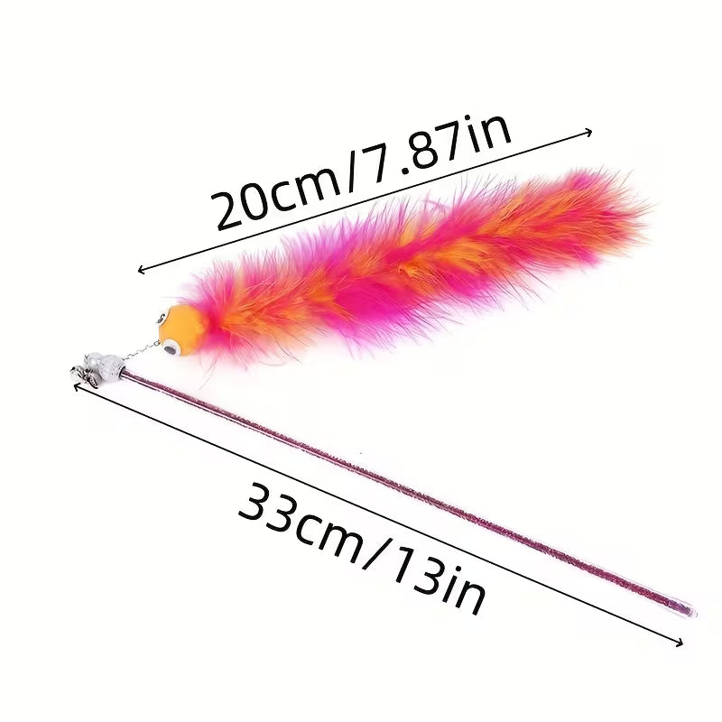 Canne à Plumes pour Chat – Rose &amp; Orange avec Grelot