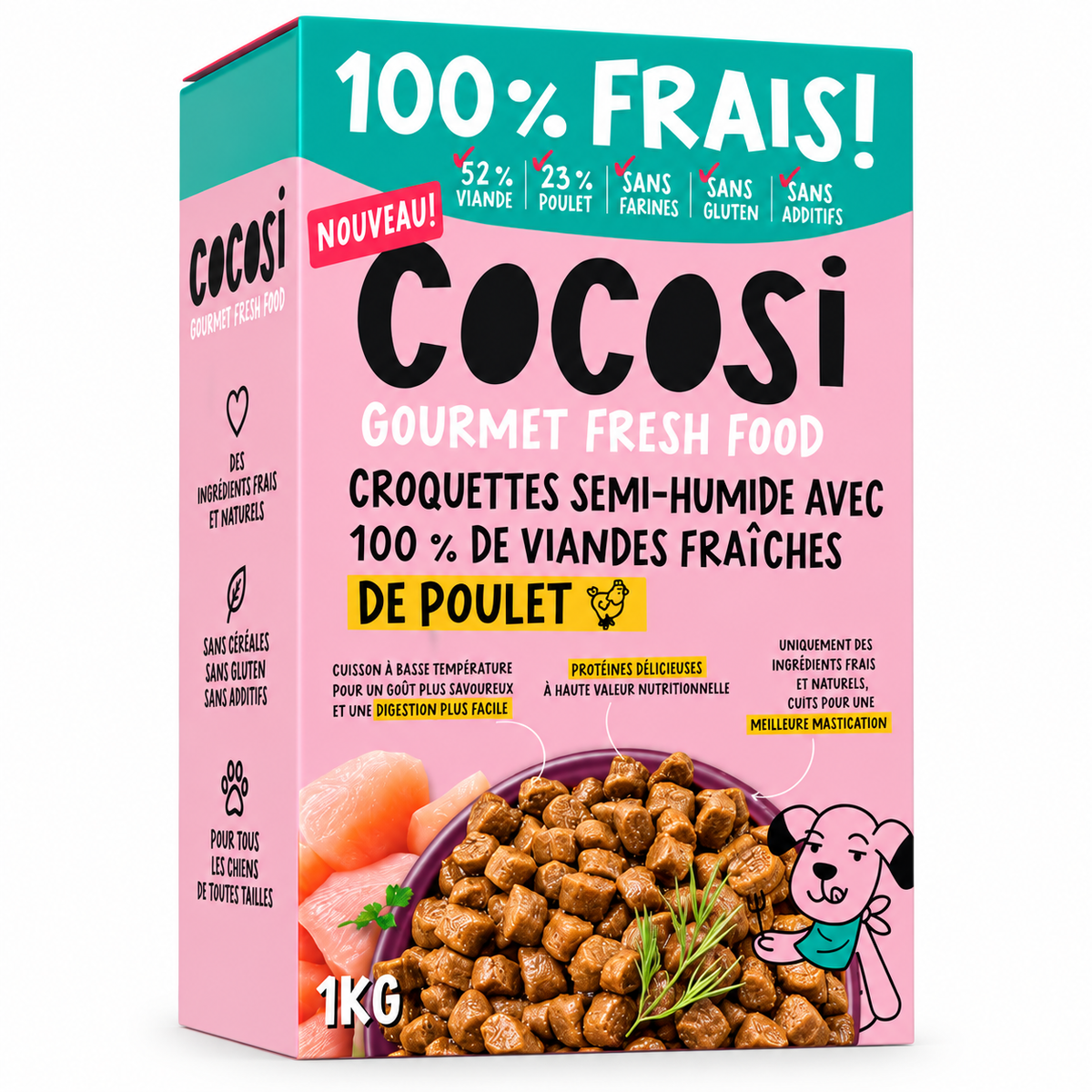 Alimentation Semi-Humide au Poulet Frais pour Chien Adulte Cocosi 1 kg