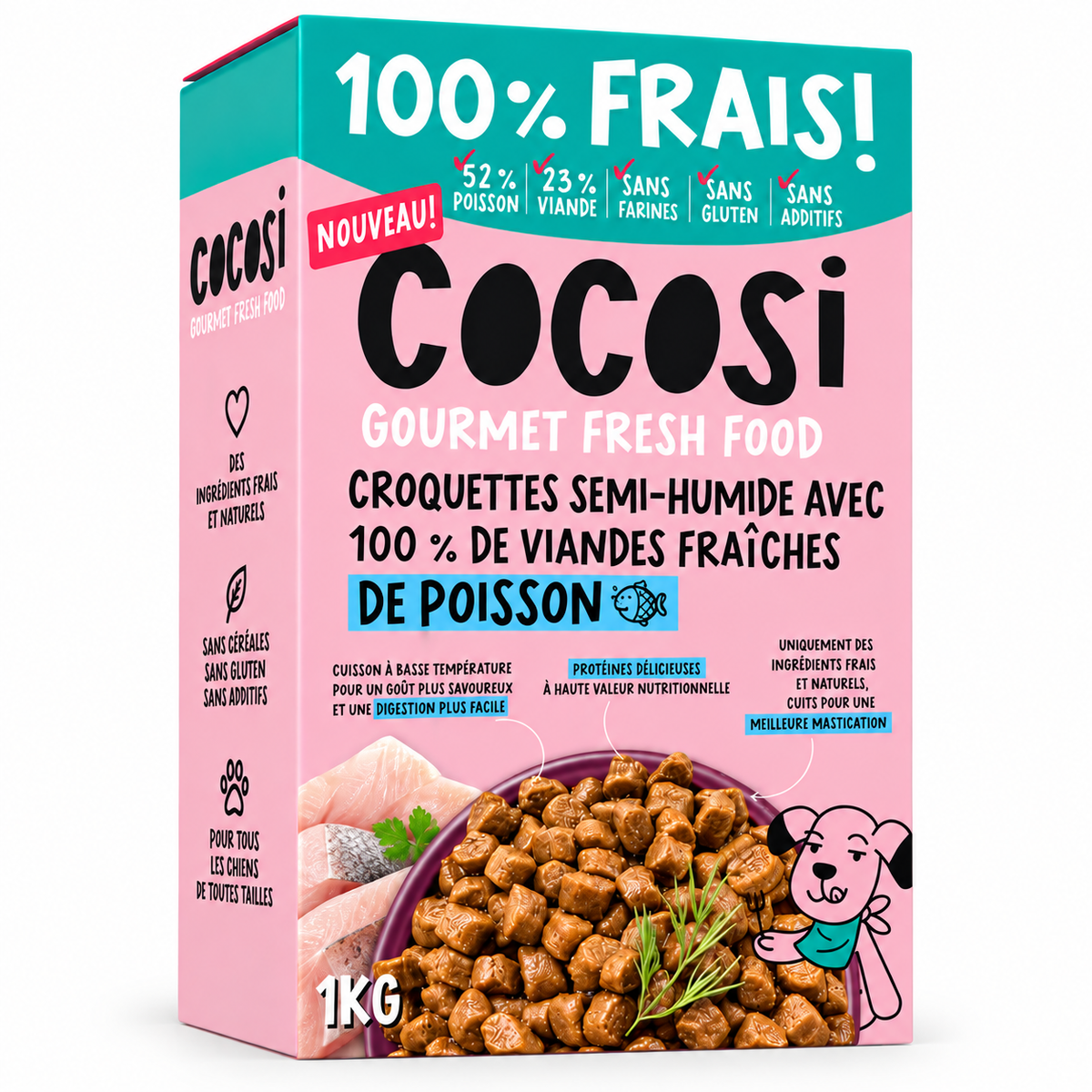 Alimentation Semi-Humide au Poisson Frais pour Chien Adulte Cocosi 1 kg