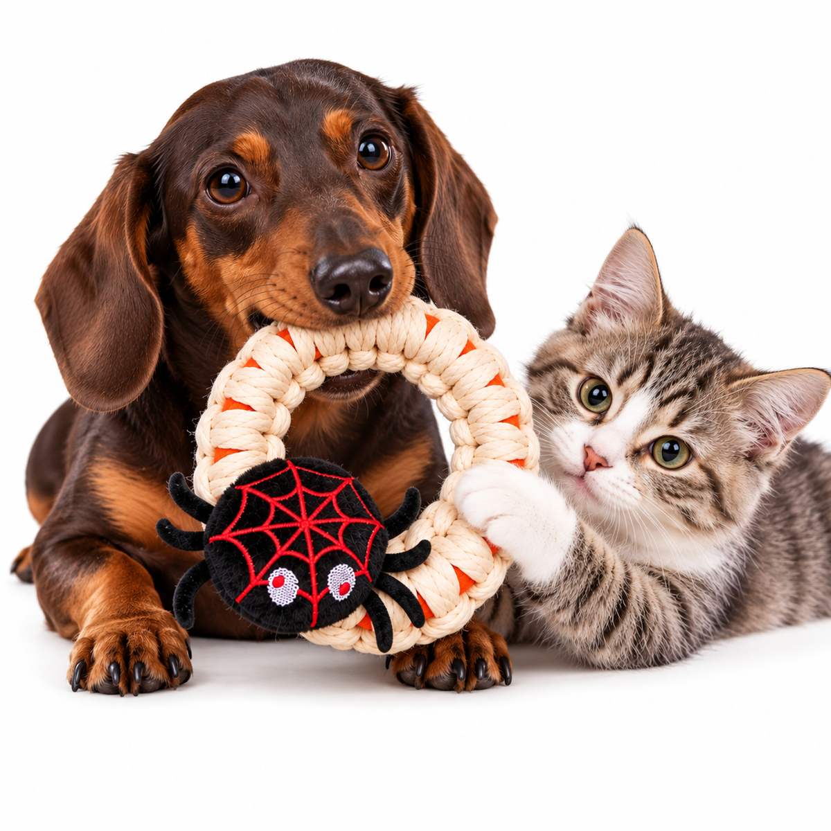 Jouet Halloween pour Chien &amp; Chat – Anneau en Corde avec Araignée